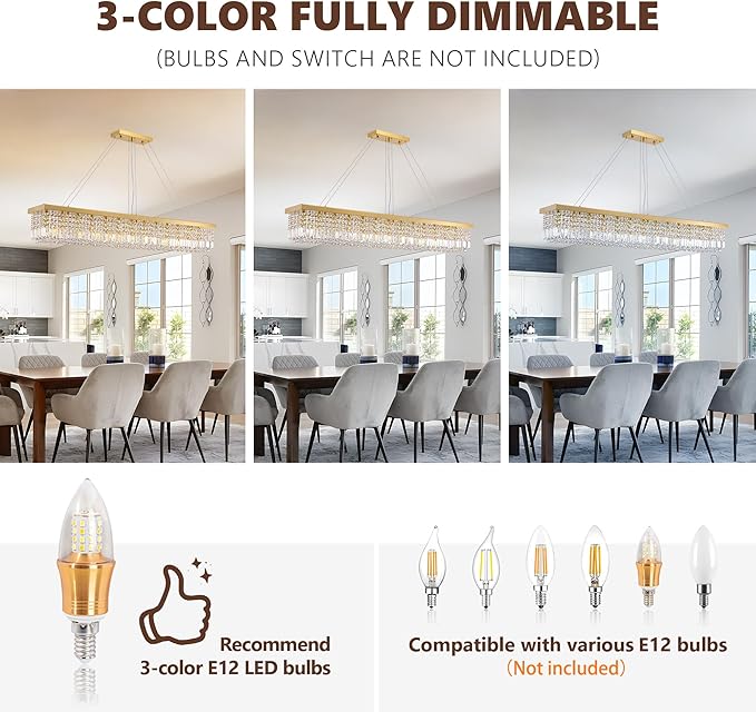 59-inch Modern Crystal Chandelier,13-Light K9 Crystal Rectangle Chandelier for Dining Room,Kitchen Island Adjustable Hanging Pendant Light Fixture,Gold Brass