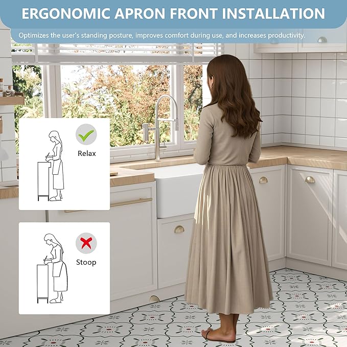 DeerValley Farmhouse Kitchen Sink 33 Inch, Fireclay White Undermount Kitchen Sink, Apron-Front, Large Deep Single Bowl with Bottom Grid & Strainer