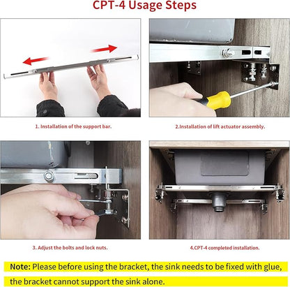 CPT-4 Undermount Sink Supports Brackets Adjustable Stainless Steel Installation Kit for Heavy Duty Undermount Kitchen Sink (20-31.5 inches（51-80cm）)