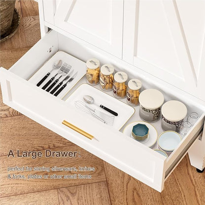 LCAOPC 71" Tall Metal Pantry Storage Cabinet with Drawer and Adjustable Shelves, Freestanding Kitchen Cupboard Storage Cabinet for Kitchen,Dining Room, Living Room, White