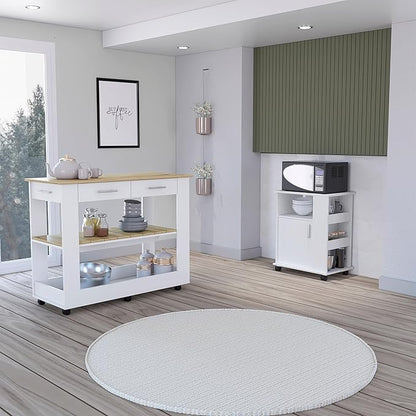 GOWE Tournament 6-Shelf 1-Door 3-Drawer 2-Piece Kitchen Set, Kitchen Island and Kitchen Cart White and Light Oak