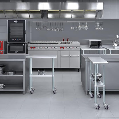 Stainless Steel Work Table with Wheels | NSF Kitchen Island Food Prep | Laundry Garage Utility Bench (Table + Wheels, 12" Long x 30" Deep)