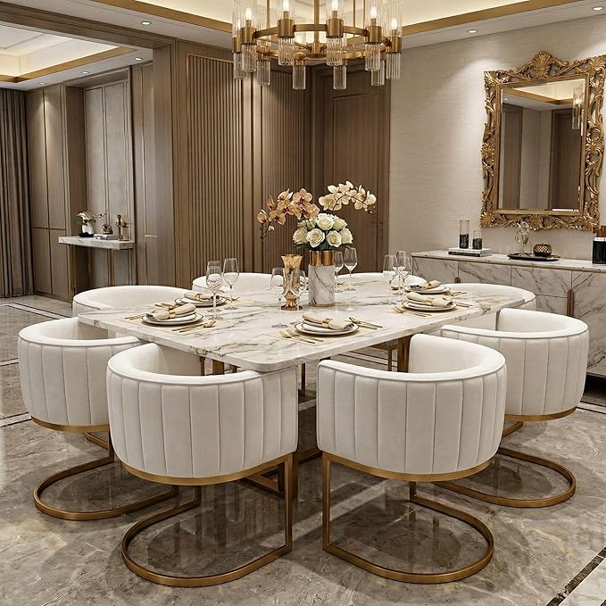 Hyfirm Beige and Gold Barrel Dining Room Chairs Set of 4, Modern Velvet Upholstered Accent Chairs with Curved Back for Kitchen Island, Luxury Comfort Seating Cantilever Metal Frame