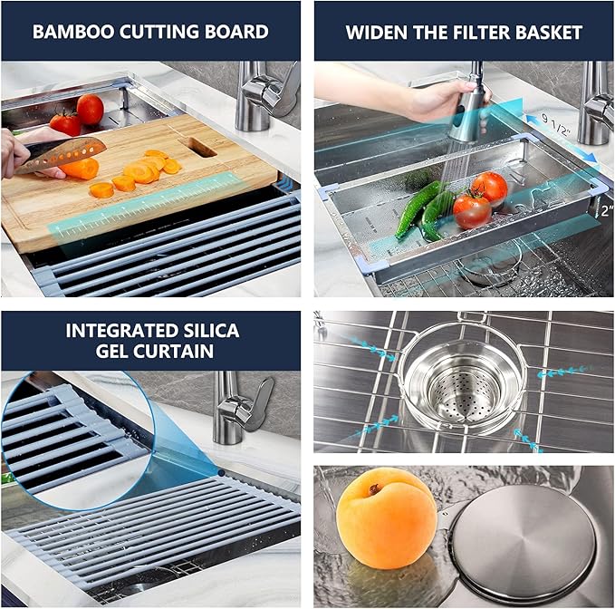 Kitchen Sinks 33x19 inch Workstation Undermount Sink Stainless Steel Sink 16 Gauge Single Bowl Kitchen Sinks with Accessories