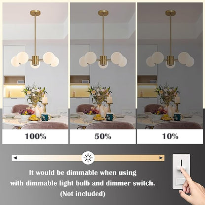 Bagood 5-Light Globe Sputnik Chandelier Mid Century Sputnik Chandeliers Modern Gold Globe Pendant Light Brushed Brass Finished with White Frosted Glass Lampshade for Dining Room Bedroom Kitchen