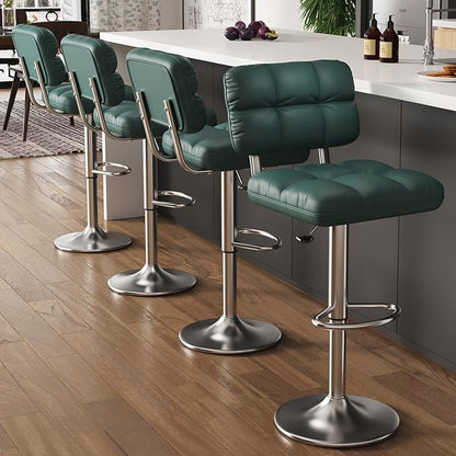 Bar Stools Set of 4 Upholstered Adjustable Counter Height Swivel Bar Stools Island Chairs with Back for Bar Kitchen Dining Room, Green