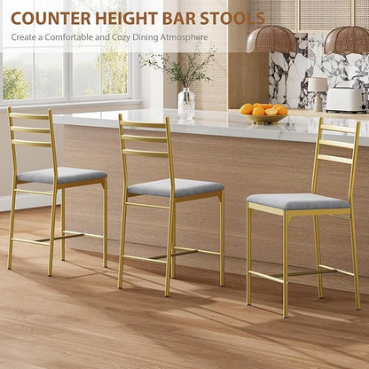 GarveeHome Bar Stools Set of 4, Counter Height Bar Chairs with Back and Thick Cushion, Upholstered Dining Chairs with Padded Seat, Barstools for Kitchen Island, Bar, Dining Room, Retro Gold
