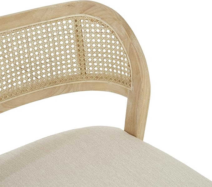 Christopher Knight Home Selwyn Dining Chairs Set of 2, Modern Dining Chair with Fabric Upholstery and Curved Back, Rubberwood Frame Kitchen Chairs with Cane Webbing, Accent Chairs, Beige+Natural