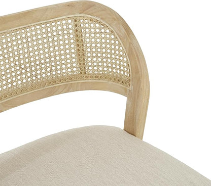 Christopher Knight Home Selwyn Dining Chairs Set of 2, Modern Dining Chair with Fabric Upholstery and Curved Back, Rubberwood Frame Kitchen Chairs with Cane Webbing, Accent Chairs, Beige+Natural