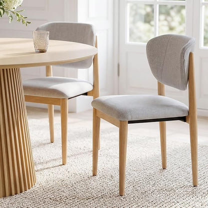 Casaphoria Dining Chairs Set of 2, Solid Oak Wood Legs Upholstered Kitchen Chairs, Mid Century Modern Ergonomic Curved Back Accent Chair for Dining Room, Home Office and Vanity, Gray