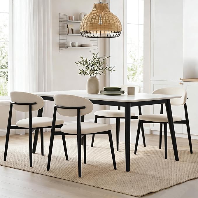 UVV Dining Chairs Set of 2, Metal Kitchen Chairs with Modern Fabric Upholstered for Dining Room, Beige