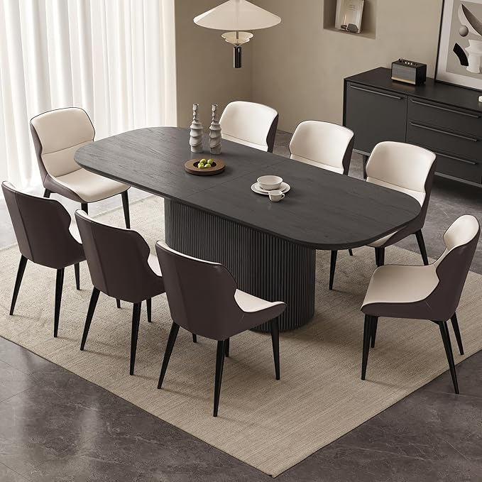 86.61" Oval Dining Table Set for 8, 9 Piece Kitchen Table Set, Modern Dining Room Tables with 8 Chairs for Kitchen, Living Room, Dinner Tables with Stable Oval Pedestal Black