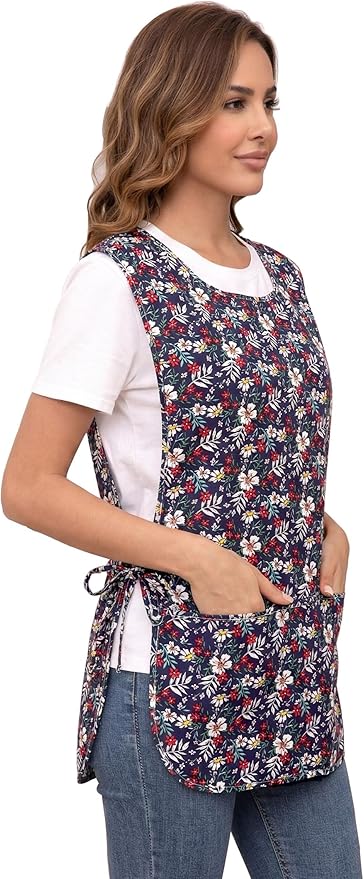 Nanxson Women Cobbler Apron with 2 Patch Pockets Cotton printed Smock with Side Ties for Work Chef kitchen CF3187
