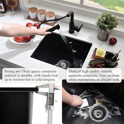24 Inch Undermount Black Kitchen Sink-Bokaiya 24x19 Inch Undermount Wet Bar Sink Quartz Matte Black Small Outdoor Rv Kitchen Sink Granite Composite Single Bowl Kitchen Sink