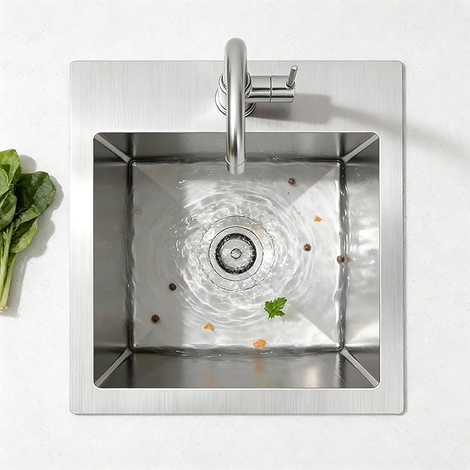 15x15x9 Inch Drop In Bar Sink, 18 Gauge T304 Stainless Steel Topmount Kitchen Sink for RV, Outdoor BBQ, Wet Bar, Laundry & Utility - Rust-Proof Single Bowl with Basket Strainer