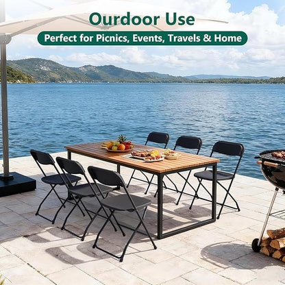 2 Pack Black Plastic Folding Chairs, Outdoor Portable Folding Chair with Steel Frame, 350lbs Capacity Stackable Foldable Chairs for Patio, Garden, Picnic, Kitchen, Events