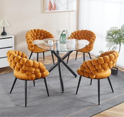 Round Glass Dining Table,Glass Dining Room Table with Metal Legs, Modern Style Glass Kitchen Table for Home, Kitchen, Dining Room