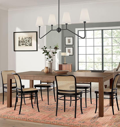 Electro bp;47" W 4-Light Linear Kitchen Island Lighting Fixture Classic Chandeliers Matt Black with White Linen Shades for Dining Room,E12,160W;
