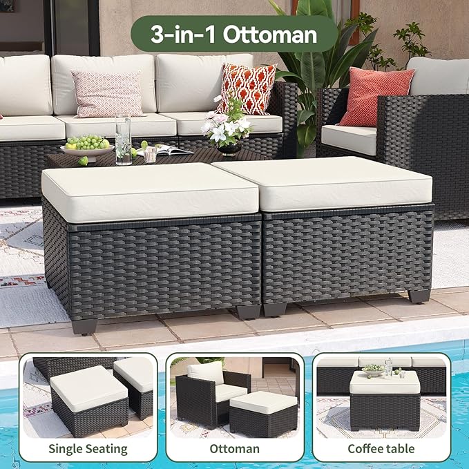 Aoxun 10 Piece Outdoor Patio Furniture Set 9 Seats, Outdoor Sectional with Thick Waterproof Cushions, Patio Conversation Sets for Garden,Backyard, Porch, Balcony, Deck, Black & Beige