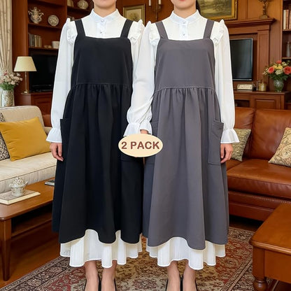 Uaussi Cotton Linen Apron Cross Back Work Apron for Women with Pockets Pinafore Dress X Cross Halter Apron for Chef Gardening