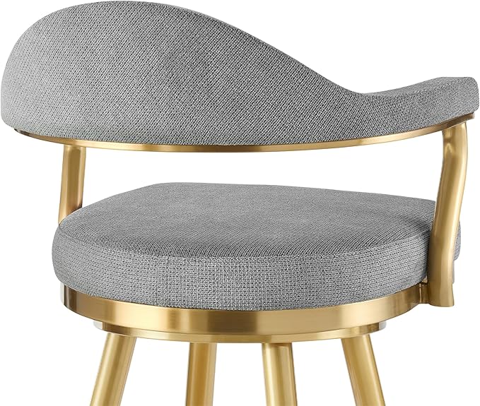 Armen Living Justin Modern Farmhouse 30" Seat Height Swivel Bar Stool with Anchor Gray Fabric and Gold Brushed Stainless Steel Legs for Kitchen Island Counter