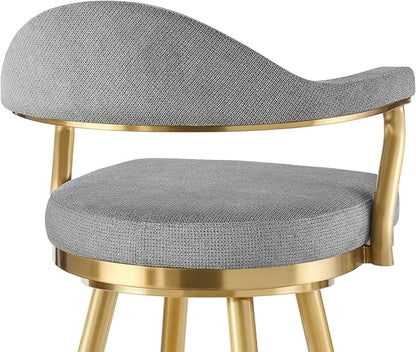 Armen Living Justin Modern Farmhouse 30" Seat Height Swivel Bar Stool with Anchor Gray Fabric and Gold Brushed Stainless Steel Legs for Kitchen Island Counter