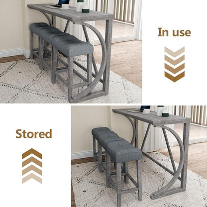 Betoko Counter Height Table and Chairs Set, Breakfast Nook Bar Table with Outlet and Chairs, Dining Room Bar Table and Chairs for Kitchen, Grey