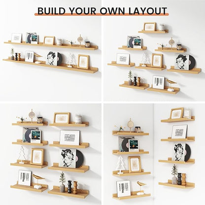 Floating Picture Ledge Shelves Set of 8, 16 Inch Shelves with Lip - Large Nursery Book Shelf for Toys Storage, Kids Bookshelf, Living Room, Bedroom Decor Frames