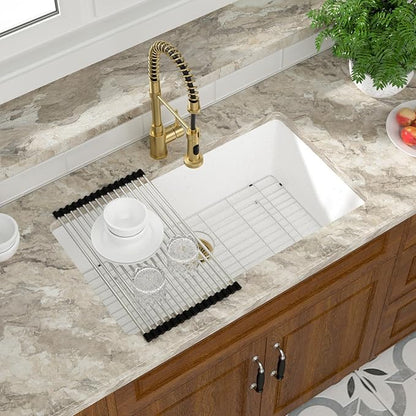 Mocoloo 33 Inch Granite Composite Kitchen Sink - 33 x 19 inch White Undermount Kitchen Sinks, Matte White Quartz Single Bowl Under Counter Sink