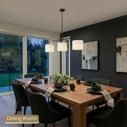 3-Light Black Linear Chandelier with Linen Beige Drum Shades, Modern Pendant Light Fixture for Kitchen Island, Dining Room, Living Room, Bedroom, E26 Base Compatible