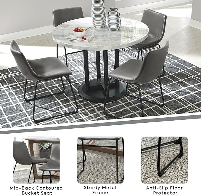 LEMBERI Faux Leather Dining Chairs Set of 2, 18 Inch Modern Kitchen Dining Room Chairs with Backrest and Metal Legs, Comfortable Upholstered Seat, Grey