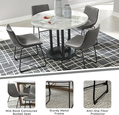 LEMBERI Faux Leather Dining Chairs Set of 2, 18 Inch Modern Kitchen Dining Room Chairs with Backrest and Metal Legs, Comfortable Upholstered Seat, Grey