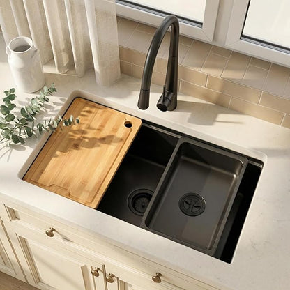 MILOSEN Black Undermount Kitchen Sink, 32x18 Inch T304 Black Stainless Steel Workstation Sink, 9 Inch Deep Single Bowl Kitchen Sink with Bottom Grid and Strainer, Modern Large Kitchen Sink