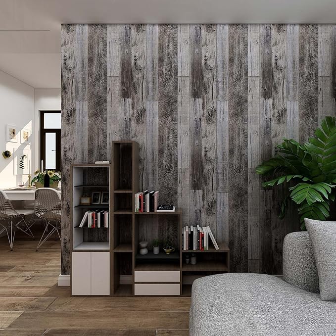 Yun-aeon Gray Wood Peel and Stick Wallpaper 17.3" X 120"Self Adhesive Wallpaper Backsplash Line Removable Wall Paper Bathroom Old Furniture Renovation Furniture