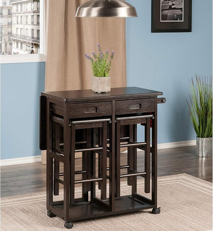 Winsome Suzanne Kitchen Table Set with Stools, 33" in Coffee, Convenient Sturdy Mobile Kitchen & Dining Room Table & Chairs with Storage for Small Spaces, Dorms, Apartments