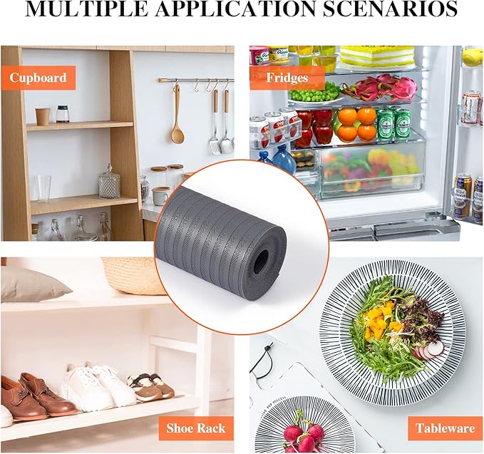 Shelf Liners for Kitchen Cabinets, 24Inch x 30Ft, Non Adhesive Shelf Liner, Non-Slip Kitchen Drawer Liners, Waterproof Durable Cabinet Liners for Shelves, Refrigerator, Pantry, Dark Gray