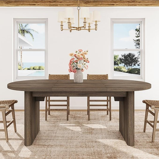 GarveeHome Oval Dining Table for 6-8 People, Long Large Kitchen Table with Thick Sturdy Wooden Base, Farmhouse Dining Room Table for for Kitchen, Living Room, Office (70.87" Long,Brown)