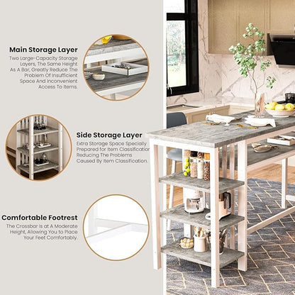 DKLGG Bar Table and Chairs Set for 2, 3-Piece Counter Height Dining Table with Stools, Hightop Kitchen Island Table with Storage Shelves for Kitchen, Bar, Pub, Bistro