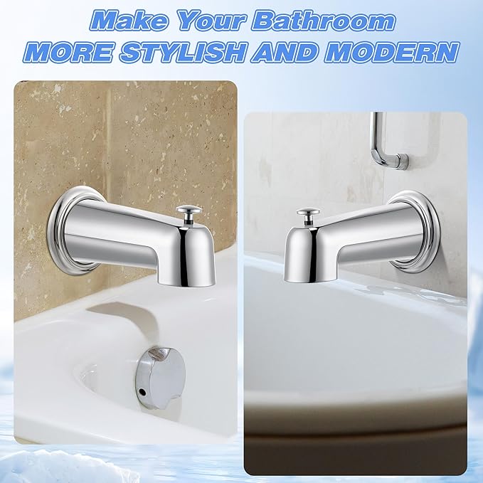 Dreyoo 7 Inch Tub Spout (Universal Fits 1/2" Copper Pipe, 1/2" IPS and 3/4" IPS), Bathroom Bathtub Faucet with Adapters and Hex Wrench (Chrome,with Diverter)