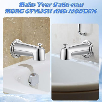 Dreyoo 7 Inch Tub Spout (Universal Fits 1/2" Copper Pipe, 1/2" IPS and 3/4" IPS), Bathroom Bathtub Faucet with Adapters and Hex Wrench (Chrome,with Diverter)