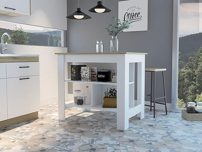 GOWE Cala Kitchen Island Antil, Three Shelves, Four Legs -Light Oak/White
