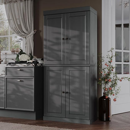 Palace Imports Solid Wood Kitchen Pantry - 71.5" H x 32" W Tall Storage Cabinet - with Adjustable Shelves & 2-Drawer Kit, Cupboard, Gray, 100% Renewable Eco-Friendly Wood, Made in Brazil