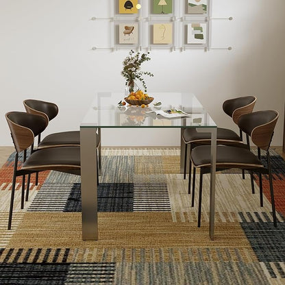 66.9" Modern Tempered Clear Glass Dining Table for 6–8 People, Rectangular Transparent Glass Top with Metal Legs, Minimalist Dining Room & Kitchen Table