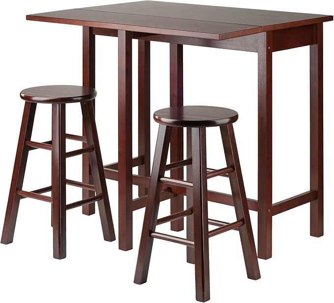 Casafoyer Lynnwood Drop Leaf Island Table with Counter Stools, Walnut