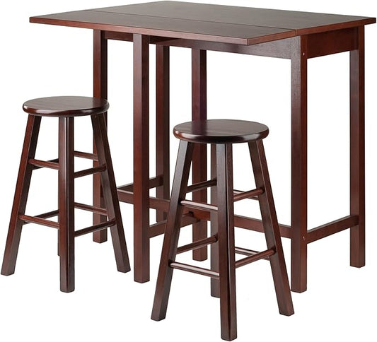 Casafoyer Lynnwood Drop Leaf Island Table with Counter Stools, Walnut
