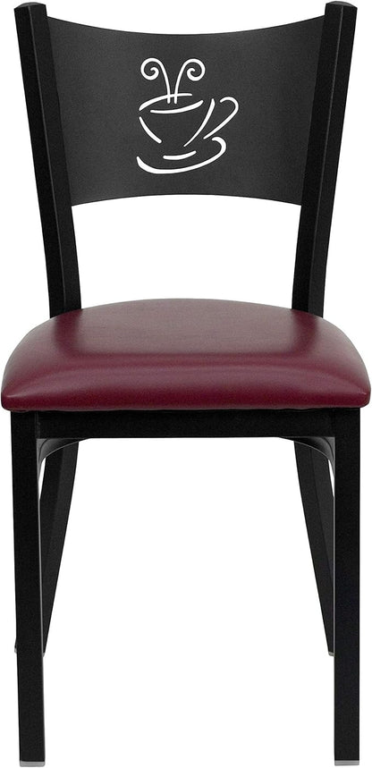 Flash Furniture 2 Pk. HERCULES Series Black Coffee Back Metal Restaurant Chair - Burgundy Vinyl Seat