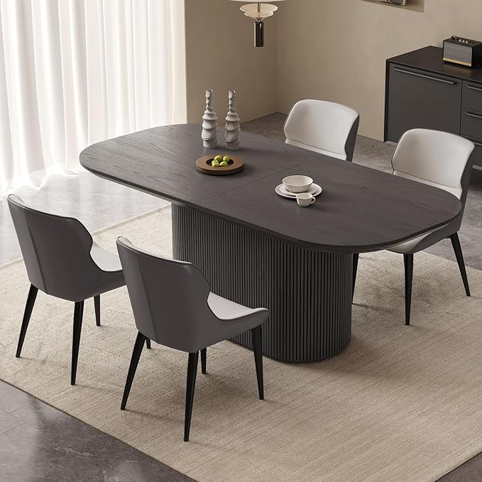 70" Oval Dining Table Set for 4, Modern Dining Room Tables with 4 Chairs for Kitchen, Living Room, Bar, 5 Piece Kitchen Table Set, Dinner Tablewith Stables Oval Pedestal, Black