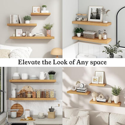 Floating Shelves for Wall, 9.3" Deep Wall Mounted Wood Shelves for Bathroom, Bedroom, Living Room, Kitchen, Hanging Shelf for Books/Storage/Room Decor (Oak, 30")