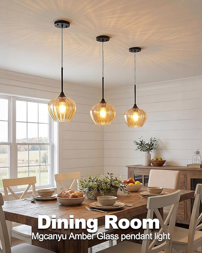 Glass Pendant Lights Kitchen Island, 7" Vintage Amber Pendant Lighting Samll Hanging Light Fixtures for Kitchen, Dining Room, Sink, Bathroom