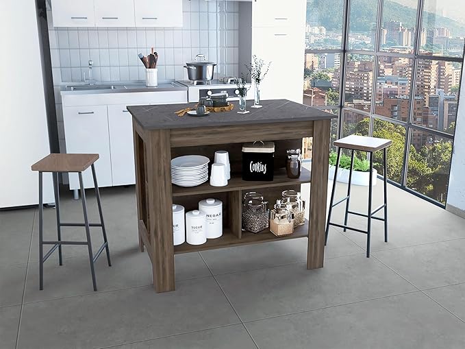 Modern Dining TableExpandable with Shelves Kitchen Island Counter Console Adjustable Sturdy Stable Easy Clean Luxury Living Decor,Brown-2